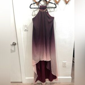 Halston Heritage Ombre Burgundy & Pink High Low Dress